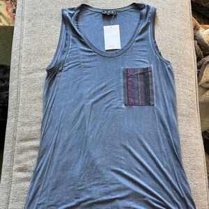 POL Slate Blue Tank with Striped Accent Pocket